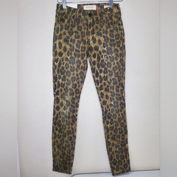 NWT Pacsun Distressed Ripped Leopard Mid-Rise Skinny Denim Jeans - Picture 2 of 12